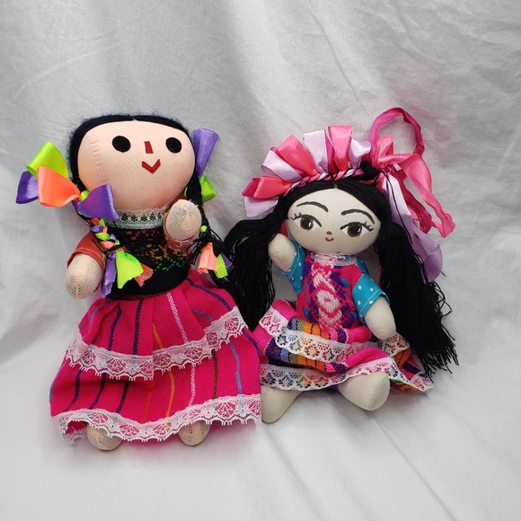 Two Mexican Maria Lee Dolls Folkart Handmade Mexico - Picture 1 of 5